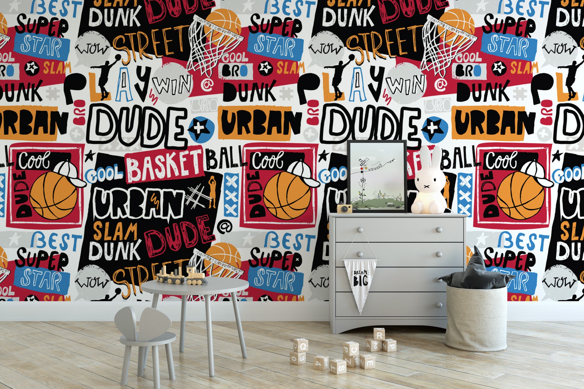Basketball Slogans Urban Removable Wallpaper, Peel and Stick