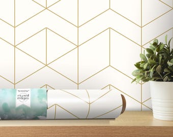Gold Geometric Lines Wallpaper | Modern Peel and Stick Mural (MW1214)