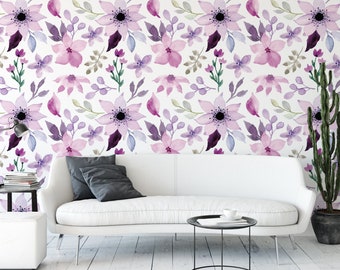 Watercolor Purple Flowers Removable Wallpaper Mural Nursery - Etsy Watercolor Purple Flowers Removable Wallpaper Mural Nursery - Etsy