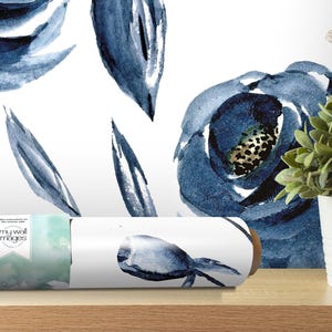 Blue Floral Navy Removable Wallpaper | Peel and Stick Mural | Modern Decor (MW1198lg)