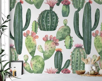 Cacti and Succulents Removable Wallpaper, Peel and Stick Wallpaper, Wall Mural, Desert Decor, Desert Wallpaper, Accent Wall, MW1565