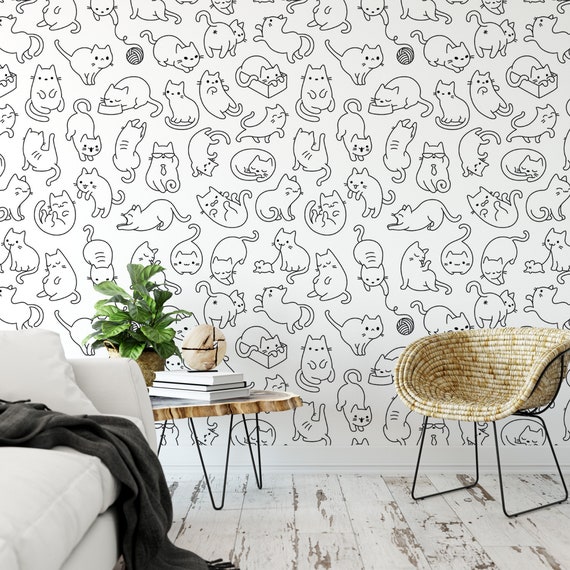Grey Cat Peel and Stick Removable Wallpaper 5596  Walls By Me