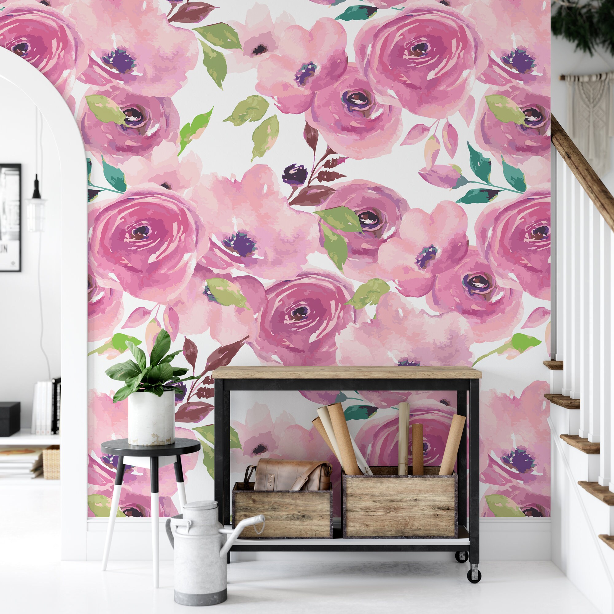 Peel and Stick Wallpaper Large Pink and Blush Rose Removable - Etsy