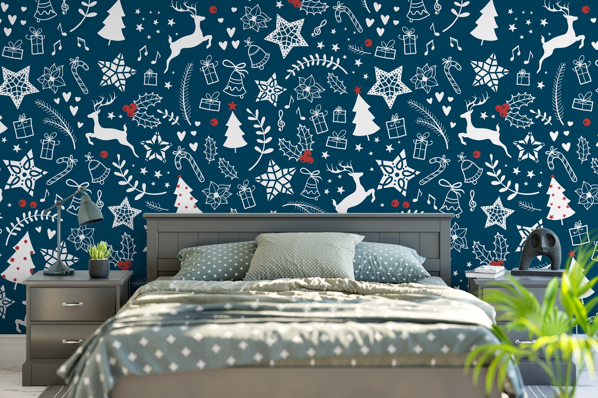 Wallpaper Peel and Stick Wallpaper Christmas Trees Holly - Etsy