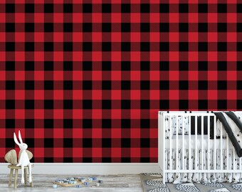 Christmas Buffalo Plaid Removable Wallpaper, Peel and Stick Wallpaper, Mural, Cabin Decor, Vacation Home, Holiday Wallpaper, MW1668