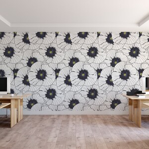 Black & White Gold Floral Removable Wallpaper, Wall Art, Peel and Stick Wallpaper, Dining Room, Wall Mural, Room Decor, Accent Wall MW1034 image 3