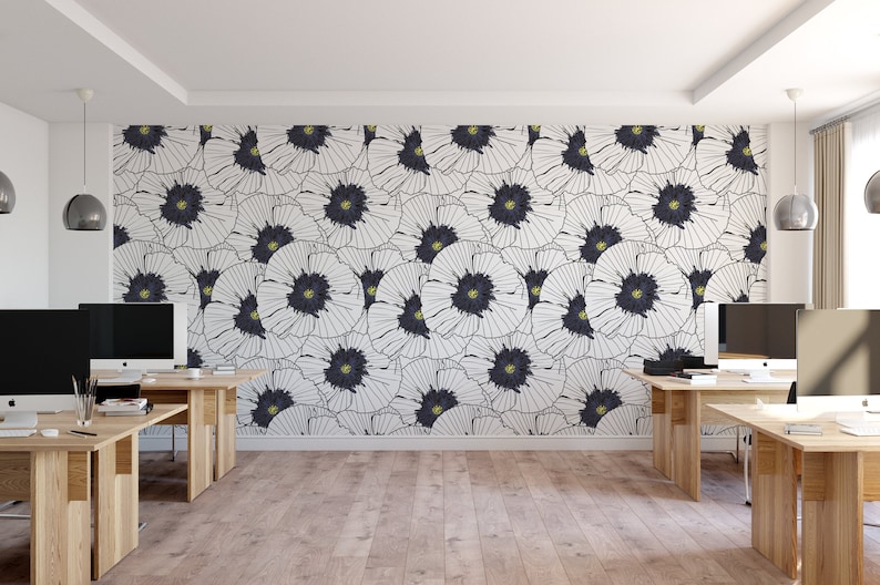 Black & White Gold Floral Removable Wallpaper, Wall Art, Peel and Stick Wallpaper, Dining Room, Wall Mural, Room Decor, Accent Wall MW1034 image 3