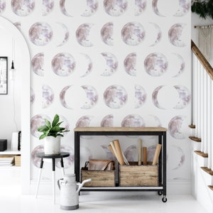 Wallpaper Peel and Stick Wallpaper Watercolor Moon Phases - Etsy