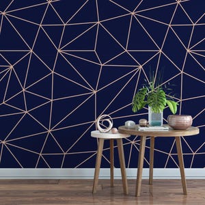 Papel pintado geométrico moderno azul marino / Mural autoadhesivo contemporáneo (MW1386) imagen 3