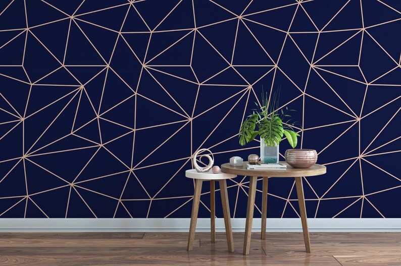 Papel pintado geométrico moderno azul marino / Mural autoadhesivo contemporáneo (MW1386) imagen 3