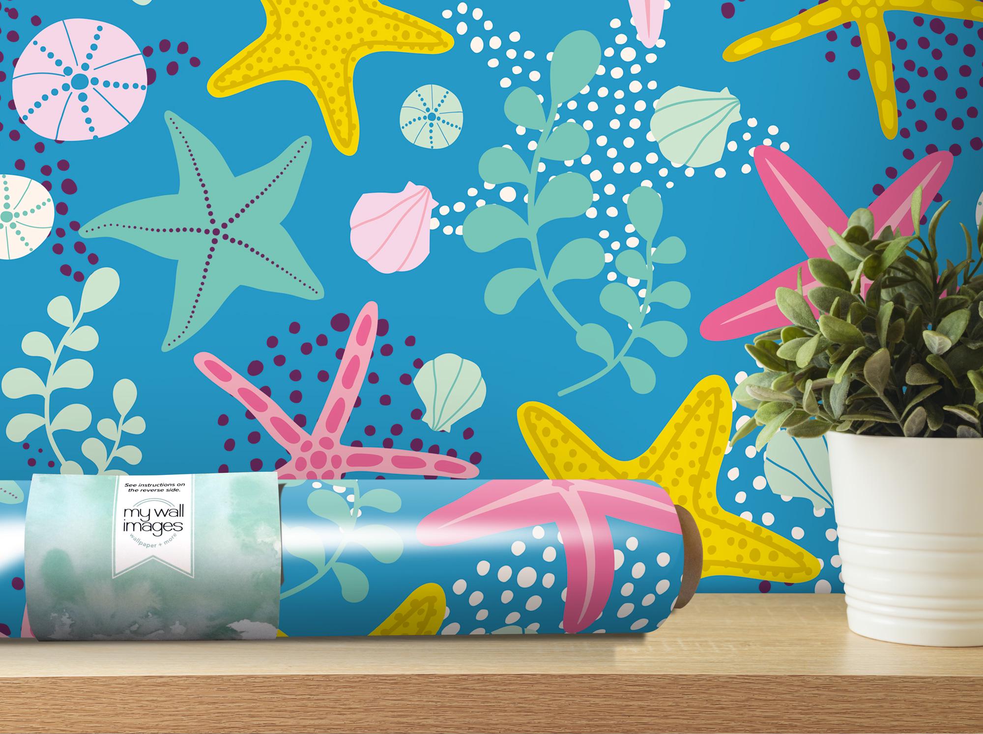 Whimsical Starfish Wall Mural | Ocean Peel and Stick Wallpaper | Beach ...
