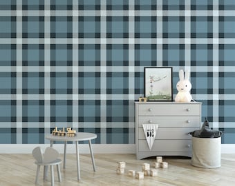 Blue Plaid Removable Wallpaper, Wall Art, Peel and Stick Wallpaper,  Mural, Nursery, Room Decor, Accent Wall, MW1225