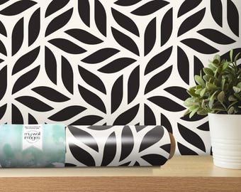 Scandinavian Modern Abstract Black and Cream Removable Wallpaper, Wall Art, Peel and Stick Wallpaper, Room Decor, Accent Wall, Simple MW1347