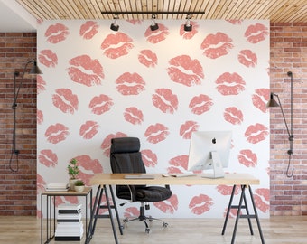 Pink Kisses  Removable Wallpaper, Wall Art, Peel and Stick Wallpaper,  Mural, Accent Wall, MW1300