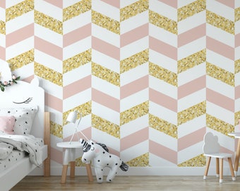 Peel and Stick Wallpaper Gold Glitter Pink and White - Etsy