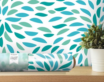 Turquoise Modern Flower Burst Wallpaper | Abstract Green Teal Peel and Stick Mural (MW1028)