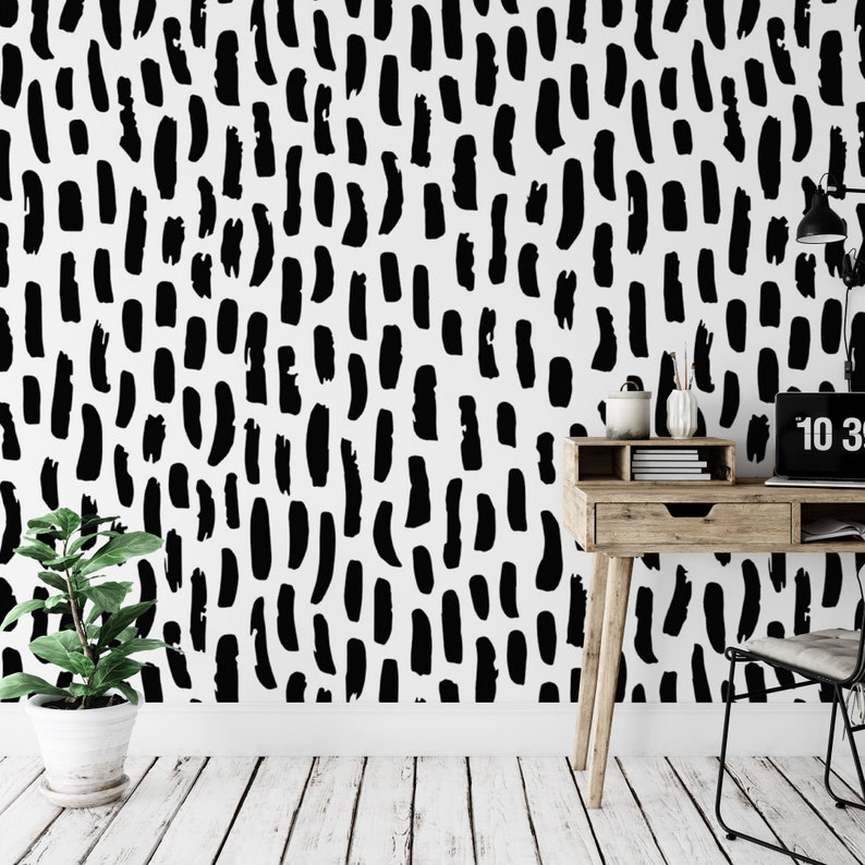 Peel and Stick Wallpaper Bold Black Brush Strokes Removable Etsy