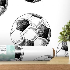Soccer Balls, Football, Sports Removable Wallpaper, Wall Art, Peel and Stick Wallpaper, Mural, Sports Themed Wallpaper, Accent Wall, MW1295