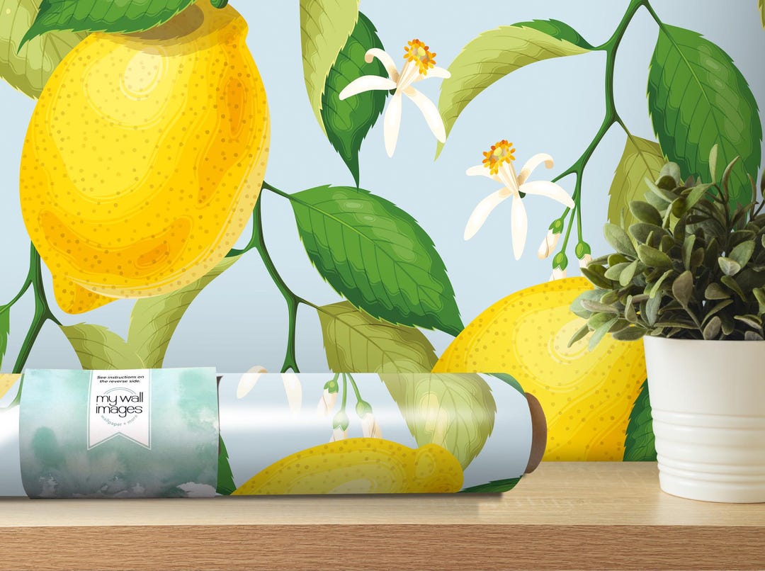 Lemon Removable Wallpaper, Kitchen Wall Art, Peel and Stick Wallpaper ...