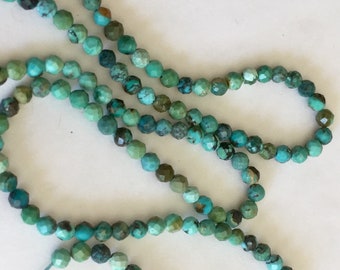 10 perles 3,3 mm Turquoise Africaine facettées, 10 perles facettes, gemme naturelle tons vert / bleus / turquoises, pierre naturelle