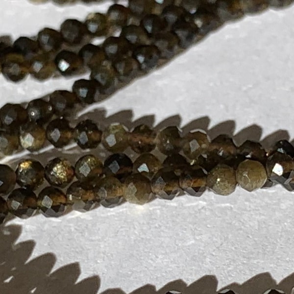 10 faceted 2.5mm Obsidian beads 2.5mm, 10 faceted Gold OBSIDIAN beads 2.5mm natural gemstone Dark tones light golden flash reflections,