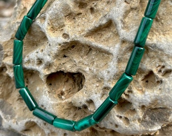 2 Tubes 5x13mm Malachite vert foncé naturellement, pierre naturelle rouleaux perle naturelle, baril malachite