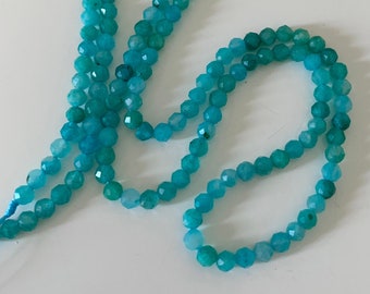 Amazonite du Pérou mini perles facettée, 10 perles facettes gemme naturelle tons bleus/vert d'eau, pierre naturelle 3,2mm