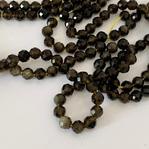 10 fasetterade 3,3 mm obsidianpärlor, 10 fasetterade guldobsidianpärlor, naturlig ädelsten, 3,3 mm, mörka toner med subtila gyllene glimtar.