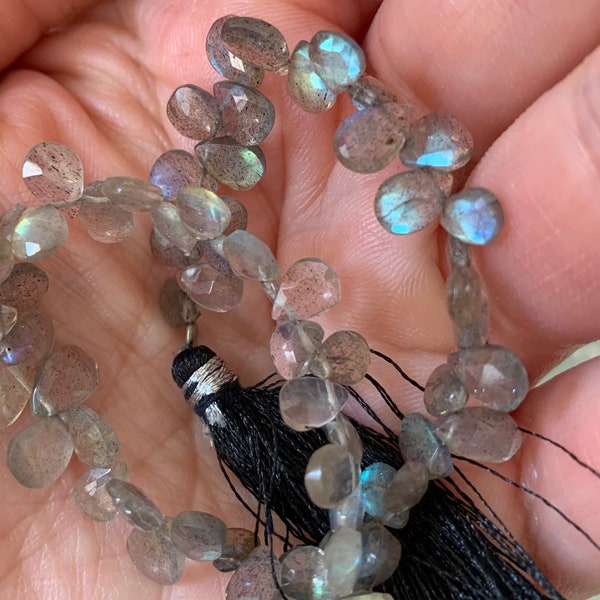6 Labradorite pears faceted briolettes 6.1mm/6.5mm x 6 beads, natural faceted pear shape gem