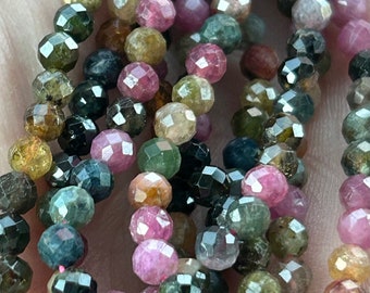 Natural faceted tourmaline 4.4mm, 10 faceted tourmaline beads, real watermelon gem 4 mm
