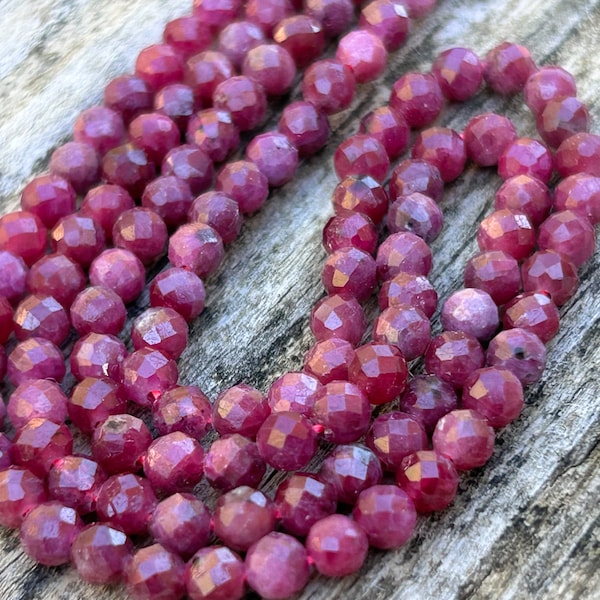 10 faceted Ruby beads 2.6mm, natural gem facets 2.4/2.6 mm natural tones, ruby stone