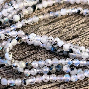 Faceted beads White Moonstone and natural black tourmaline 2.3mm, moonstone light natural blue reflections, gem jewelry creation, image 3