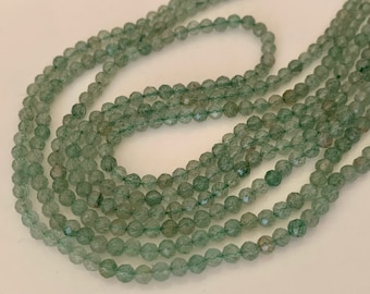 10 perles 3 mm Quartz fraise verte facettée, 10 perles facettes gemme naturelle 3mm tons vert clairs, pierre naturelle