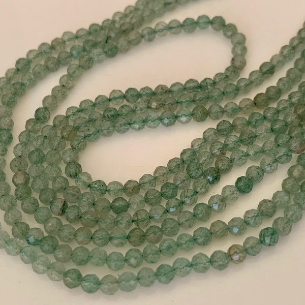 10 perles 3 mm Quartz fraise verte facettée, 10 perles facettes gemme naturelle 3mm tons vert clairs, pierre naturelle