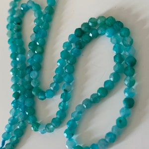 Amazonite du Pérou mini perles facettée, 10 perles facettes gemme naturelle tons bleus/vert d'eau, pierre naturelle 3,2mm image 2