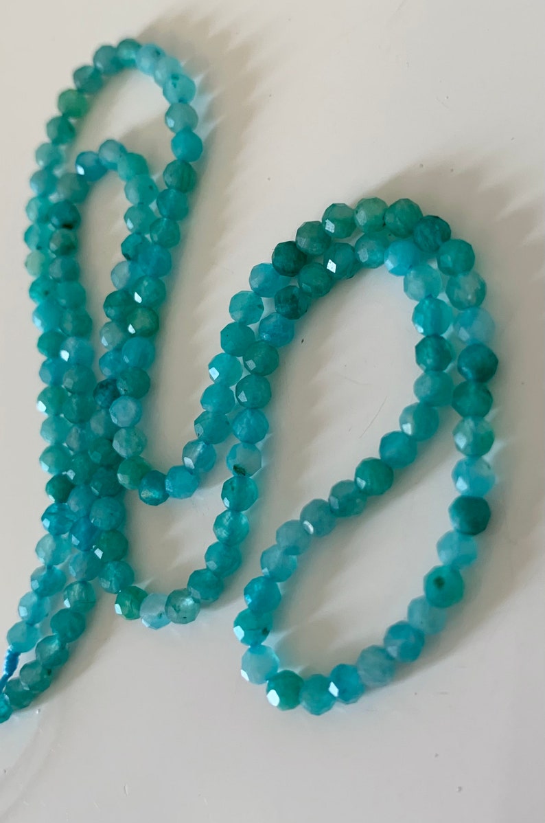 Amazonite from Peru mini faceted beads, 10 natural gem faceted beads blue/water green tones, natural stone 3.2mm image 2