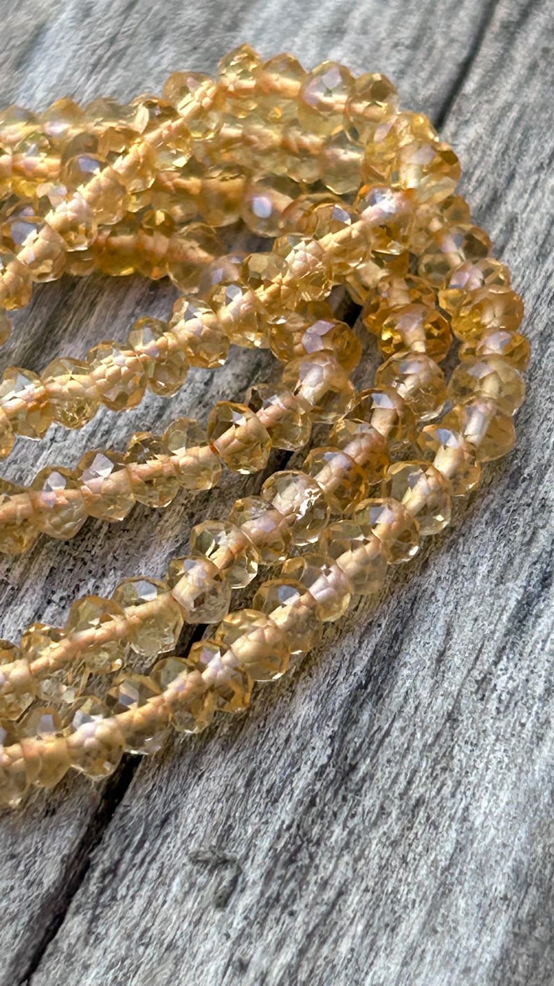 10 Citrin-Perlen, 3 mm, facettierte Rondelle, handgeschliffener gelber Halbedelstein Bild 4