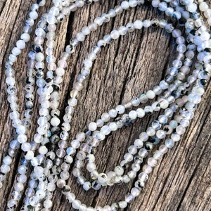 Faceted beads White Moonstone and natural black tourmaline 2.3mm, moonstone light natural blue reflections, gem jewelry creation, image 2