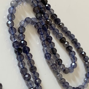 Iolite bleue 3mm mini perles facettée, 10 perles facettes Iolite &quot;AA&quot; gemme naturelle tons bleus, pierre naturelle