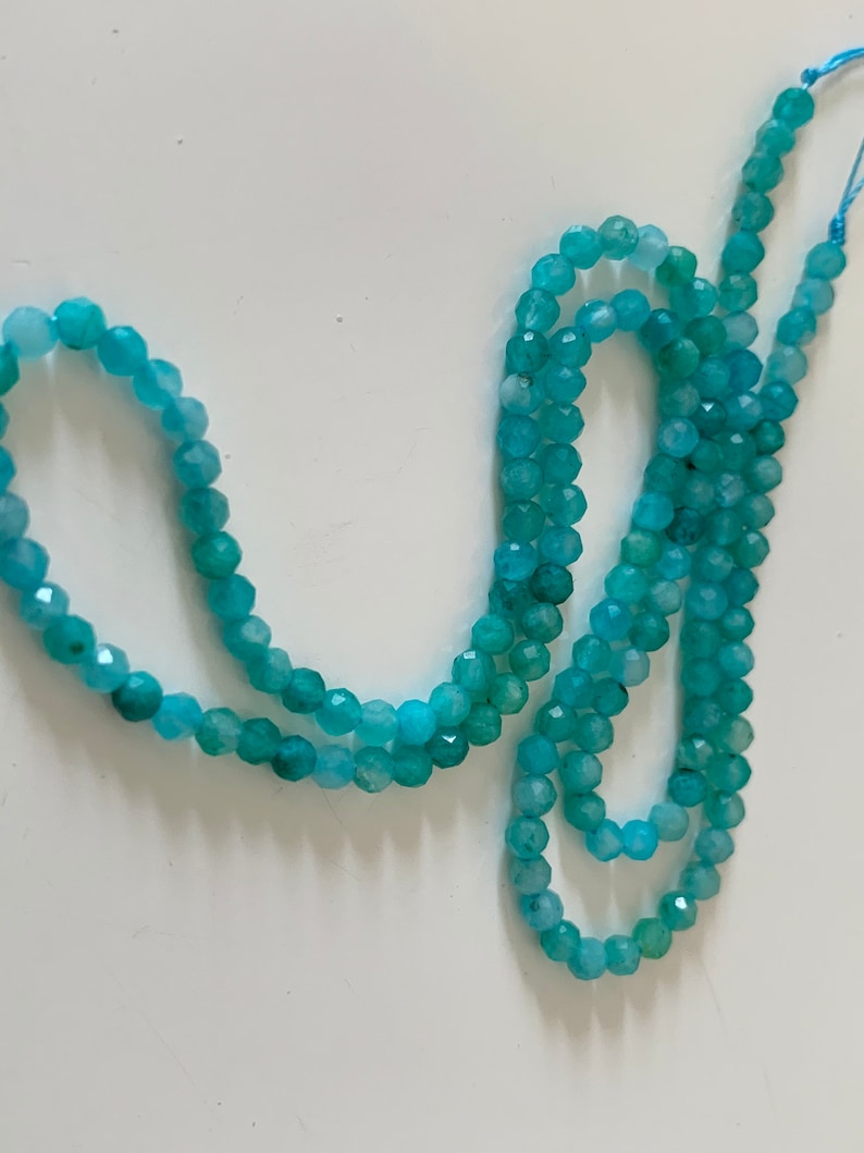 Amazonite from Peru mini faceted beads, 10 natural gem faceted beads blue/water green tones, natural stone 3.2mm image 3