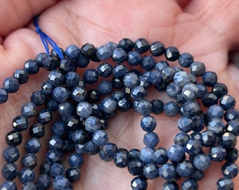 Saphir bleu foncé 3,5mm mini perles facettée, 10 perles facettes Saphir foncé naturellement, gemme naturelle, pierre facettée