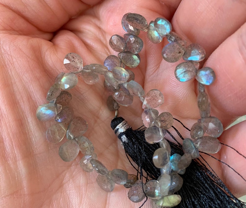 6 poires Labradorite briolettes à facettes 6,1mm/ 6,5mm x 6 perles, gemme forme poire facette naturelle image 1