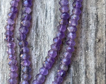 10 Perles d’Améthyste 3,8/3,9mm rondelle facettée, gemme semi-précieuse violet taillée à la main