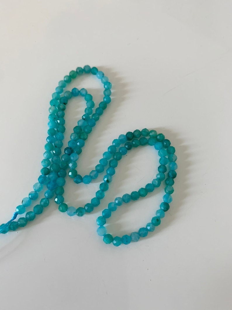 Amazonite from Peru mini faceted beads, 10 natural gem faceted beads blue/water green tones, natural stone 3.2mm image 1