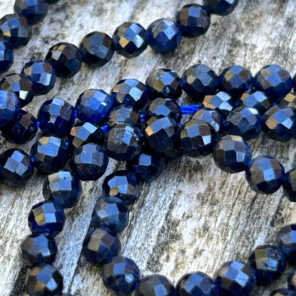 Saphir bleu foncé 3mm mini perles facettée, 10 perles facettes Saphir foncé naturellement, gemme naturelle, pierre facettée