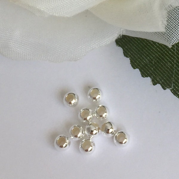 LOT de Perles 2mm/3mm/4mm argent massif 925, lot de perles lisses rondes fabrication bijoux, argent plein 925/1000