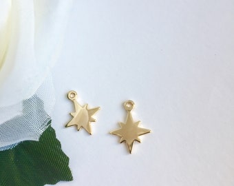 1 North Star 11 x 14 mm 24K gold, polar star pendant gold-plated brass base,