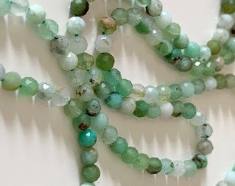 10 perles 3 mm Chrysoprase facettée, 10 perles facettes gemme naturelle 3mm tons vert clairs, pierre naturelle