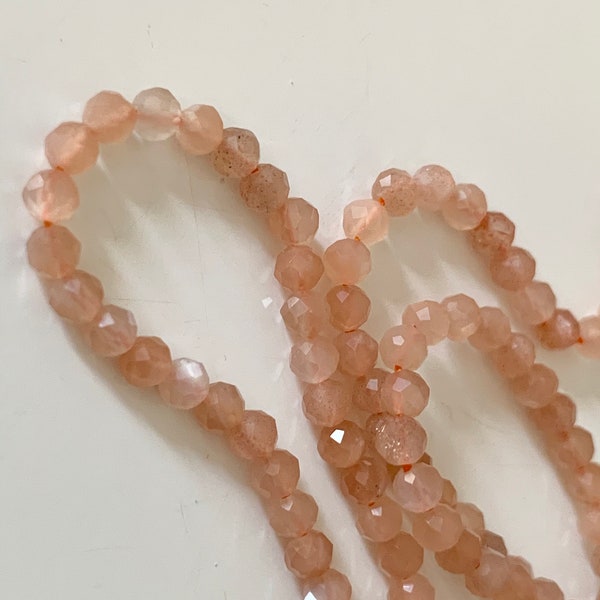 10 beads 3.3mm faceted peach Moonstone, 10 beads SUNSTONE Orange faceted natural gem 3.4 mm light orange tones flash white,