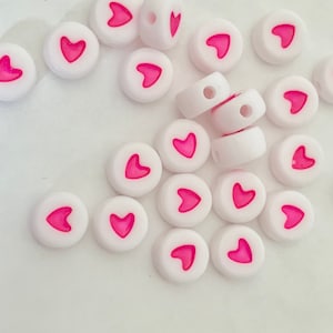 25 cuentas redondas de corazón rosa haciendo pulseras, collares de letras heishi, tendencia BOHO de verano, pulsera con mensaje
